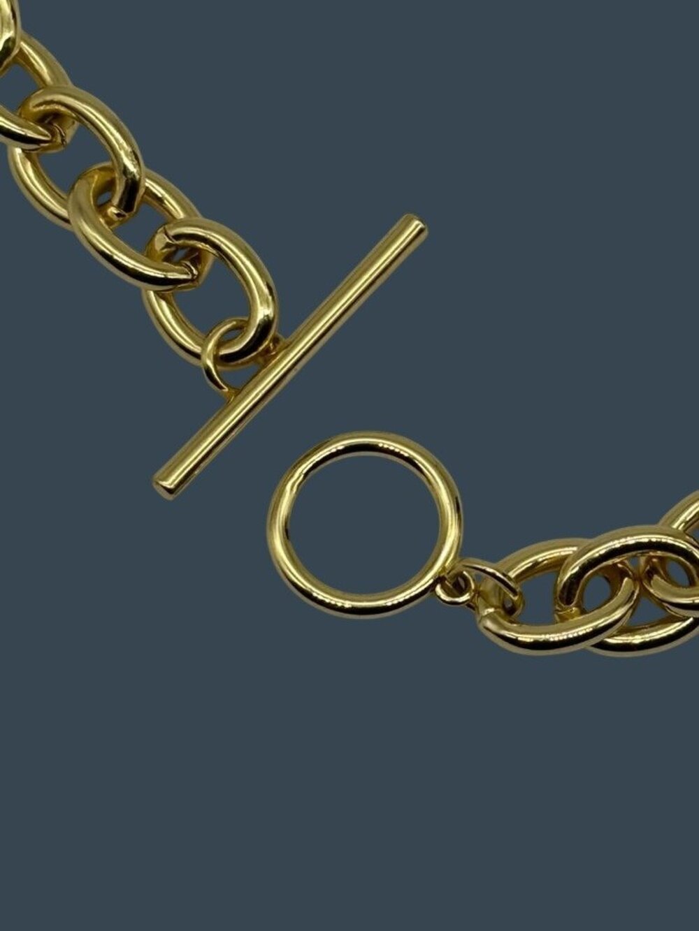Chunky Links Chain Necklace Gold Tone Metal Toggle Bar Clasp Possibly Gold Plate - Picture 11 of 13